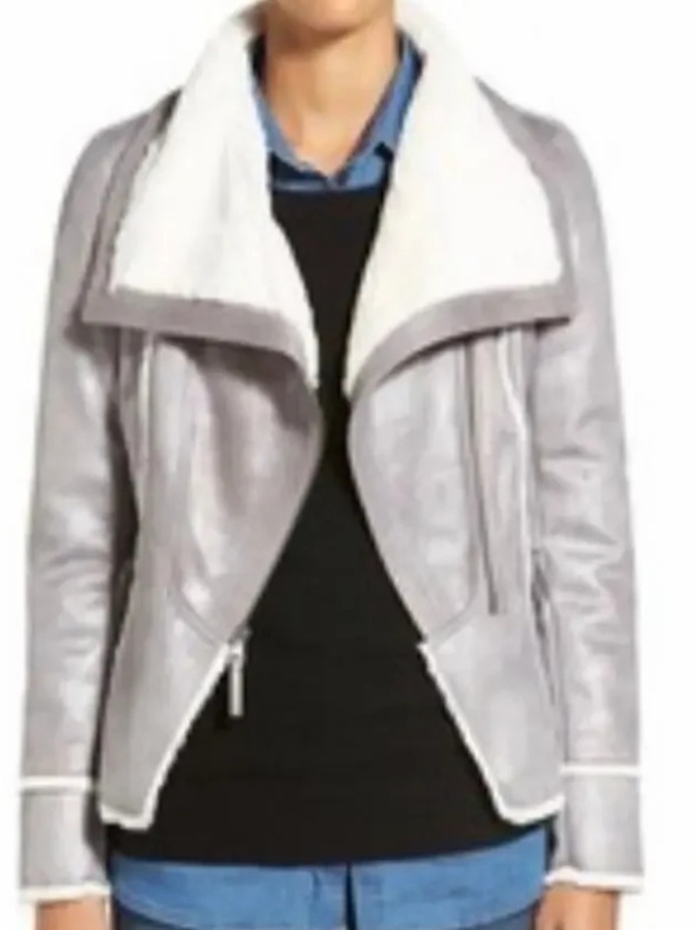 Guess Cozy Faux Shearling Moto Jacket - Gray